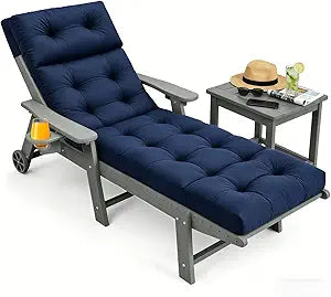 Chaise Lounge Cushion Outdoor, Waterproof Thick Patio Lounge Chair Cushion with Ties, Oxford Fabric Cotton Filled Replacement for Patio, Pool, Lawn, 74.4x22x4.7 Inch Navy Blue (Cushion ONLY)