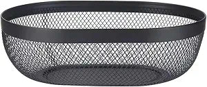 AJIODA Metal Mesh Steel Basket, Oval Metal Wire Storage Organizer Baskets Multi Functional Kitchen Baskets Countertop Fruit Baskets Garden Harvest Basket for Kitchen Picnic Decor Cabinet Home, Black