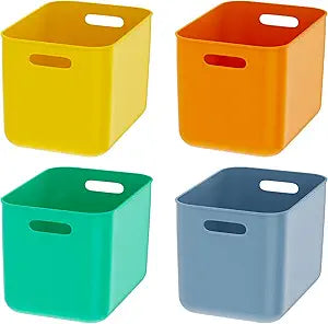 OWill 4-Pack 22L Plastic Storage Bins and Baskets for Efficient Home Classroom Organization  Multiple Colors containers for Kitchen, Cupboard Box, Bathroom Organizer on Shelves and Tubs