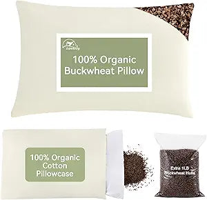 20x26 Large Organic Buckwheat Pillow with Extra Cotton Pillowcase and Tartary Buckwheat Hulls, Adjust Height and Firmness, Firm Neck Support Pillow for Back and Side Sleepers, Cooling