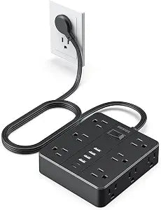 Power Strip Flat Plug with 12 Outlets 6 USB(2 USB C),SMNICE Charging Station with Overload Protection,5ft Extension Cord Widely Spaced Multiple Outlets for Home Office Dorm,Black