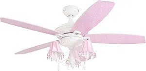 Prominence Home Elsa, 48 Inch Princess Style Indoor LED Ceiling Fan with Light, Pull Chain, Three Mounting Options, 5 Dual Finish Blades, Reversible Motor 50623-01 (White/ Pink)
