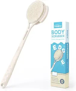 3-Sided Back Scrubber for Shower, Long Handle Body Brush (Khaki)
