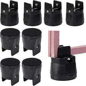 MAYJOYDIY 8Pcs Furniture Risers with Adjustable Screw Clamp Fits 0~1.96" Frame Black Bed Riser Plastic Heavy Duty Bed Leg Extenders Lift 2.36"~3.15" for Table Desk Chair Cabinet Support up to 1000lbs
