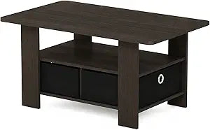 Furinno ANDREY Small Modern Coffee Table with Storage Shelf, Dark Brown