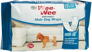 Four Paws Wee-Wee Male Dog Wraps, Disposable, X-Small/Small 12 Count, 4 Pack