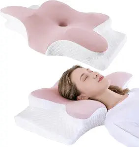 Neck Pillow for Pain Relief, Cooling Cervical Pillow for Sleeping, Contour Orthopedic Memory Foam Pillows for Back Stomach Sleepers (Pink)