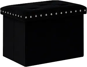 B FSOBEIIALEO Storage Ottoman Cube Folding Tufted Ottomans, Storage Boxes Footrest for Bedroom, Luxury Velvet Fabric 16.5 * 12.6 * 12.6 Inches Black