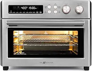 VAL CUCINA Infrared Heating 26.3 QT Air Fryer Toaster Oven, Large Countertop Convection Oven 10-in-1 Combo, 6-Slice Toast, Enamel Baking Pan Easy Clean with Recipe Book, Brushed Stainless Steel Finish