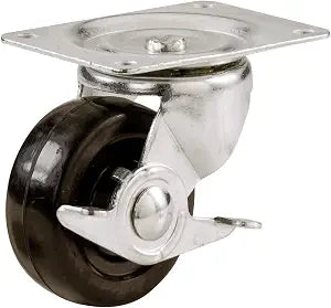 Shepherd Hardware 9510 2-1/2-Inch Soft Rubber Swivel Plate Caster with Side Brake, 100-lb Load Capacity