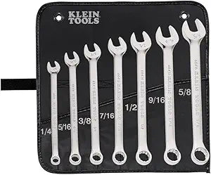 KLEIN TOOLS 68400 SAE Combination Wrench Set, Open End and Box End, 7 Piece