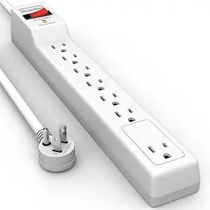 PLUGTUL 20FT Surge Protector (900 Joules) | Flat Plug Power Strip, 20FT Extension Cord with Multiple Outlets, 7 Outlets, ETL Listed, 14 Gauge, Wall Mountable, White