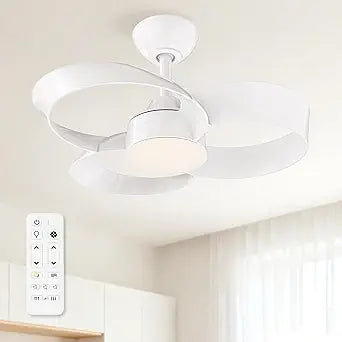 FANX 22 Inch Ceiling Fan with Light and Remote, Quiet DC Motor, Dimmable LED, Reversible 3-Speed Control, Easy Installation Downrod Fan for Small Rooms (White)
