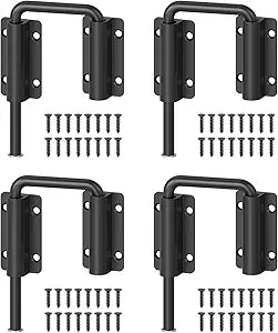 Multi-Angle Sliding Door Loop Lock, 90/180 Degree Aluminum Alloy Gate Latch for Single/Double Barn Door, Window, Closet, Fence, Patio, Shed - Home Security U-Bolt Lock (Black-4PCS)