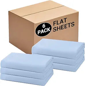 Bulk Twin Flat Sheets Only, 6 Pack Quick Sort Top Bed Sheet, Color-Coded Label Threads, Wrinkle-Free Shrinkage Durable Microfiber Hotel Motel Airb&bs Essentials for Hosts (66"x96",Light Blue)