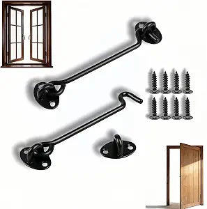 Heavy Duty 6 Inch Hook and Eye Lock, 2 Pack  Stainless Steel Sliding Barn Door Latch for Privacy & Pet Safety  Rust-Proof Gate Lock for Sheds, Cabinets, Windows, and Cabin Hardware (Black)