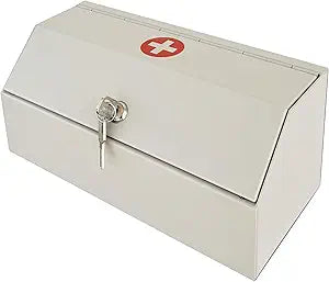 Lockable Medicine Storage Cabinet, Wall Mounted Steel Medicine Cabinet with Key Lock for Prescriptions, Vitamins, First Aid Supplies & Medical Storage