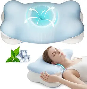 Ergo Pillow for Sleep Apnea, Cervical Neck Pillow for Neck Pain & Snoring Relief, Ergonomic Cooling Memory Foam Contour Bed Pillow, Orthopedic Neck Support for Side Back Stomach Night Sleepers