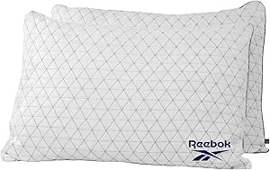 Reebok Charcoal Breeze Pillow 2 Pack, Queen Size, RBK Fresh Pillows with Cooling Airflow, Odor Neutralizing & Moisture Wicking, Moderate Firm Support for Side, Back & Stomach Sleepers GRS Certified