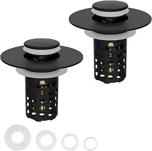 2PCS Universal Bathroom Sink Drain Strainer Hair Catcher, Matte Black