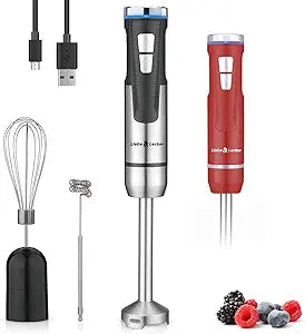 Liebe&Lecker Cordless Immersion Blender, 3-in-1 Handheld Stick Blender Set with 8 Speeds, Rechargeable Electric Mixer for Smoothies, Soups & Whipped Cream, Kitchen Hand Blender (Black)