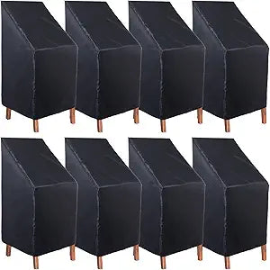 Woanger 8 Pcs Black Patio Chair Cover Outdoor Chair Cover 210D Oxford Cloth Waterproof Stacking High Back Patio Furniture Protection with Storage Bag for Protecting Furniture 25 x 25x 47inch