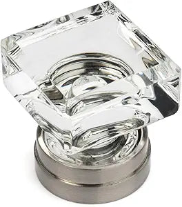 Cosmas 10 Pack 6578SN-C Satin Nickel Cabinet Hardware Square Knob with Clear Glass - 1-1/4" Square