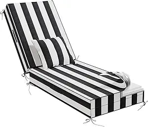 Outdoor Water-Resistant Olefin Chaise Lounge Cushions with Pillow, Weather and Fade Resistant Patio Furniture Lounge Chair Cushion Ideal for Patio, Lawn, Garden, Pinto, 80" L x 26" W x 5" T