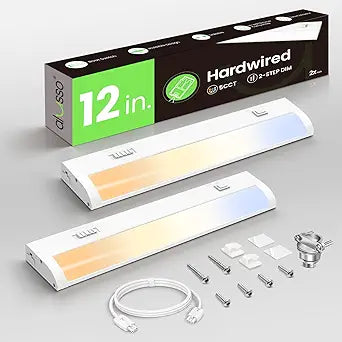 ALUSSO 12 Inch LED Under Cabinet Lighting Hardwired 120V, 5CCT Color Selectable 2700K-5000K Dimmable 6W 480LM High Brightness, CRI 90+ Strip Linkable Under Counter Lights for Kitchen Sink, 2 Pack