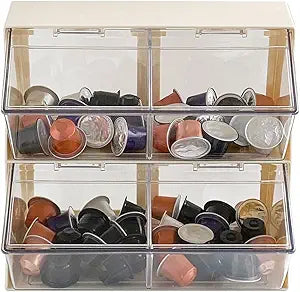 Large Coffee and Tea Organizer with Lid, Plastic Creamer Holder for Coffee Bar, Coffee Accessories Storage Box for K Cups, Coffee Pod, Sugar Bags, Drinking Straw (White)