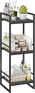 BYFU 3 Tier Bathroom Storage Open Shelf, Freestanding Metal Corner Storage Rack Shelving Unit for Bathroom Kitchen Living Room Hallway, Black