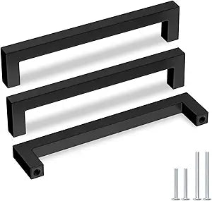 Goldenwarm 30 Pack 6-1/4in Black Cabinet Pulls Kitchen Cabinet Handles Matte Black Dresser Drawer Pulls Square Bar Stainless Steel Modern Hardware for Bathroom Cupboard (160mm)