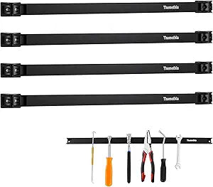18" Magnetic Tool Holder Strip, 4 Pieces Black Metal Tool Organizer Rack with Stainless Steel Surface, Magnet Bar for Garage Workshop, Easy To Install with Mounting Screws