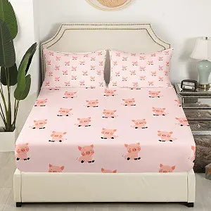 Cute Pigs Bedding Set Twin Size Pink Pig Bed Set for Girls Teens Bedroom Decor Kids Kawaii Animals Fitted Sheet Soft Microfiber Cartoon Style Bed Cover(1 Fitted Sheet+1 Pillow Case)