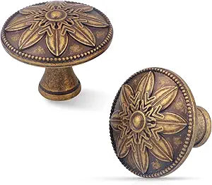 15 Pack Antique Brass Cabinet Knobs Vintage Dresser Knobs,1.4" Antique Kitchen Cabinet Hardware Knobs Handles for Cabinets and Drawers Vintage Brass Drawer Pulls