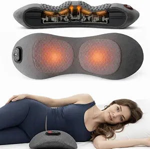 Rechargeable Back Massager with Heat, 3-in-1 Lumbar & Spine Massager Pillow with Traction Support, 2500mAh Cordless Lower Back Massager for Sciatica Comfort, Portable for Home Office (Grey)