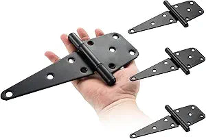 HOME MASTER HARDWARE 6" Heavy Duty Gate Hinges, 4 Pack T-Strap Hinge, Black