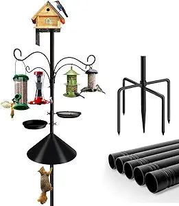 Bird Feeder Pole - 92 Inch Heavy Duty Birdhouse Stand with Squirrel Proof Baffle for Outdoor, Adjustable Bird Feeding Station with Multi Shepherds Hooks Mental Trays for Garden Attracting Wild Birds
