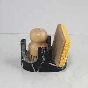 Nawgnail Natural Travertine Marble 2-Slot Sponge Holder for Kitchen Counter, 2-in-1 Stone Drying Rack, Sponge Caddy for Sink Organizer - Nero Portoro Marble