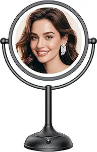 VESAUR Professional 8.5" Lighted Makeup Mirror, 1X/10X Double Sided HD Undistorted Magnifying Mirror with 3 Color 90 Dimmable LED lights, 360 Rotation Vanity Mirror, Unique Black Nickel with Gift Box