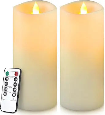 Enpornk 7 x 3 Flameless Candles, Flickering Moving Flame LED Candles, Battery Operated Candles with Remote and Timers, Ivory White, Set of 2