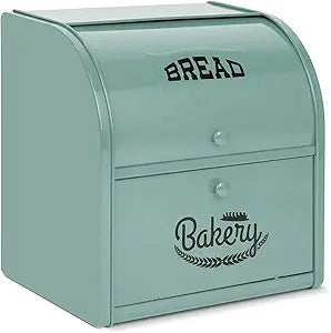 Stainless Steel Bread Box, 2 Layer Roll Top Bread Boxes, Large Capacity Food Storage Container for Kitchen Counter, Metal Bread Bin, Bread Holder for Countertop 11.8" x 9.6" x 12.8" (Green)