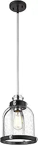 Z-Lite 337MP-MB+CH 1 Light Mini Pendant, Matte Black + Chrome