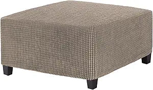 M METERXITY Stretch Square Ottoman Cover, 31 x 31 x 15 Inch Fabric Slipcovers Footstool Protector with Elastic Bottom for Folding Storage Furniture/Living Room/Entrance Hall [Light Brown]