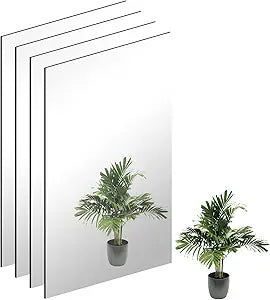 16 x 12'' x 4Pcs Glass Mirror Tile Wall Decor, Frameless Full Length Full Body Mirror Sheet for Wall, Bathroom, Bedroom, Living Room, Home Gym, Door, Centerpiece, Vanity