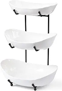 HBlife Fruit Bowl for Kitchen Counter - 3 Tier Ceramic Fruit Rack, Fruit Basket for Fresh Fruit&Veggies, Tiered Fruit Platter Serving Trays for Party