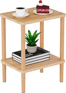 LUCKNOCK Solid Wood Side Table, 2-Tier Small End Table with Storage Shelf, Narrow Nightstand Bedside Table for Small Spaces, Bedroom, Living Room, Farmhouse, No-Tool Assembly.