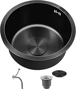 12-inch Bar Sink Kitchen Sink Single Bowl Sink Black Stainless Steel Sink Topmount Undermount Handmade Kitchen Sink Round Kitchen Sink Washbasin(11.8")