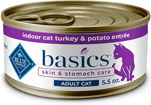 Blue Buffalo Basics Grain-Free Adult Wet Cat Food, Skin & Stomach Care, Limited Ingredient Diet, Turkey Recipe, 5.5-oz Can, 24 Count