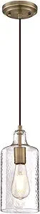 Westinghouse 6371400, Antique Brass Finish with Clear Textured Glass Carmen One-Light Indoor Mini Pendant, 120 Volts